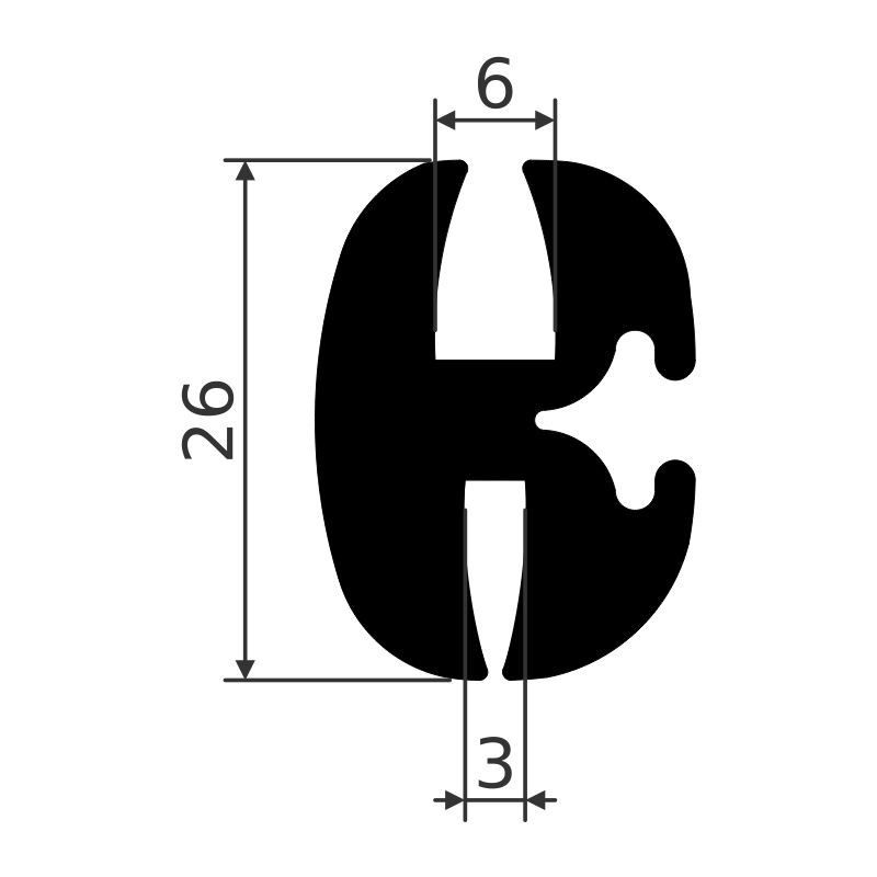 Wedge gasket for machinery glass 6mm glass / 3mm frame